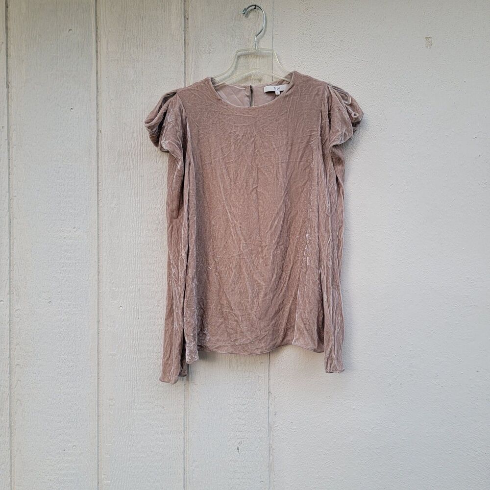 Tibi velour  cold shoulder top ls beige silk blend Wmns Sz 2